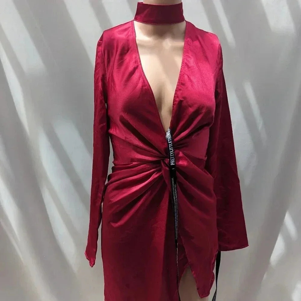 Pretty Little Thing Red Satin Mini Dress Size 2